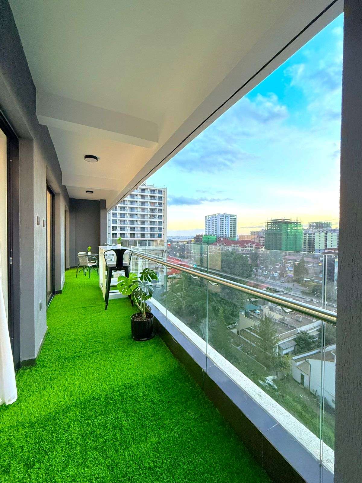 Large apartment balcony with city views at Oak Classic Residency in Kilimani