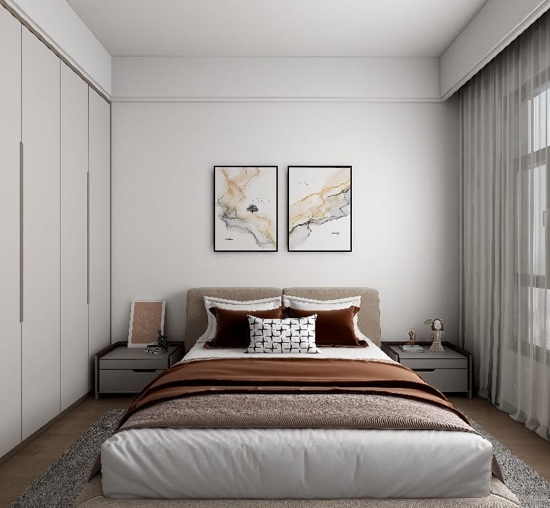 Bedroom interior with fitted wardrobes at Plumeria Residency in Kilimani