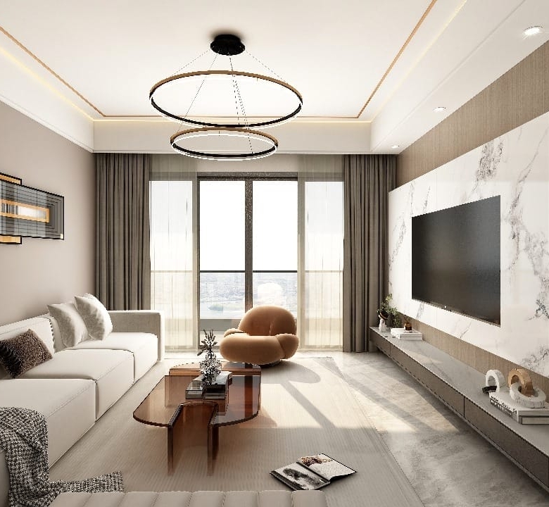 Modern living room interior at Plumeria Residency apartments on Riara Road, Kilimani