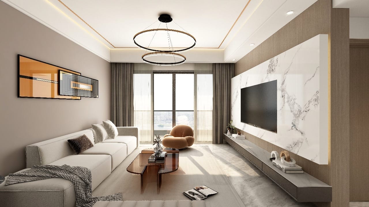 Modern living room interior at Plumeria Residency apartments on Riara Road, Kilimani