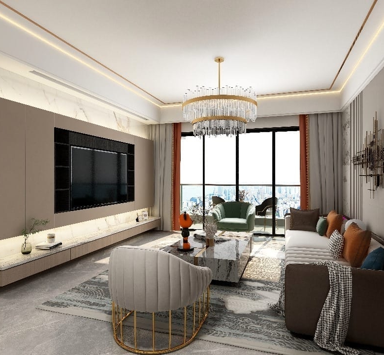 Spacious lounge with balcony windows at Plumeria Residency on Riara Road