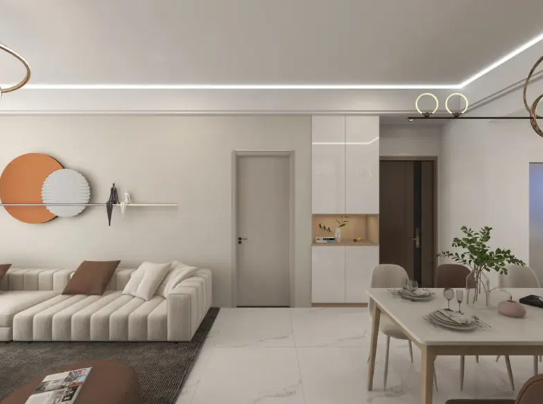 Open plan living and dining area at Adornhome Apartment Kileleshwa with modern furniture