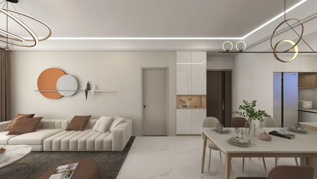 Open plan living and dining area at Adornhome Apartment Kileleshwa with modern furniture
