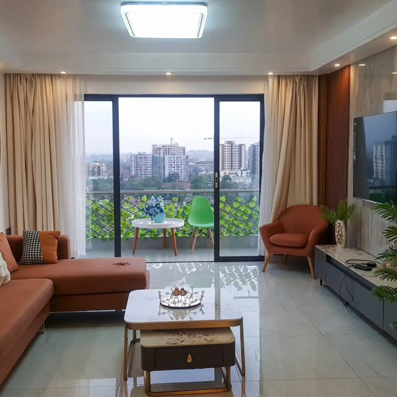 Furnished living room with balcony at Alina Harbour Kilimani