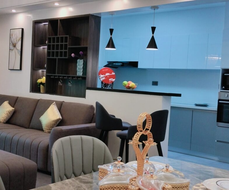 Open-plan lounge and kitchen at Alina Valley Apartments Kilimani