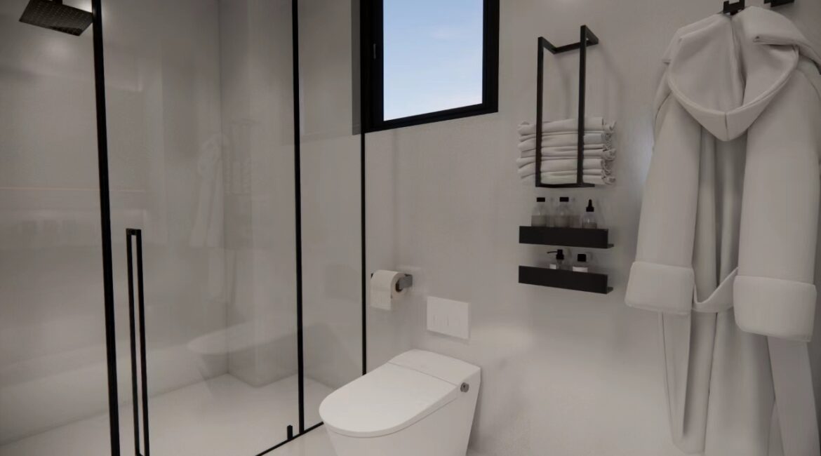 Modern bathroom with glass shower at Amber Bay Apartments Lavington