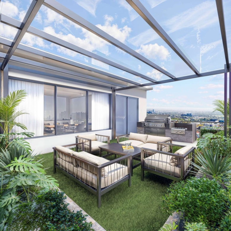 BBQ terrace at Aya Luxury Residences Kileleshwa with outdoor seating and city views