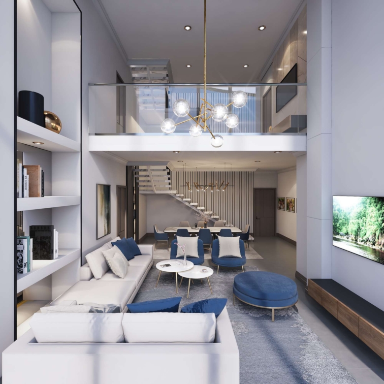Double-volume lounge at Aya Luxury Residences in Kileleshwa with modern seating and dining area