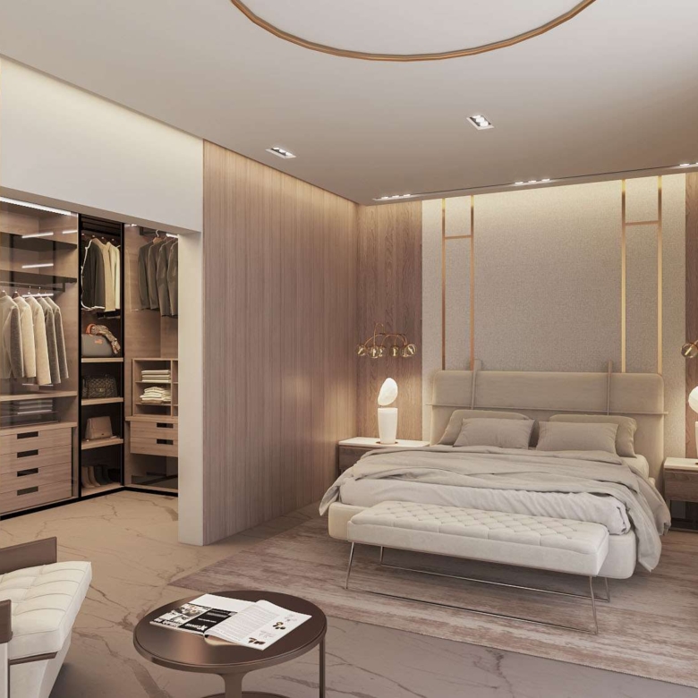 Master bedroom at Aya Luxury Residences with walk-in closet and premium finishes