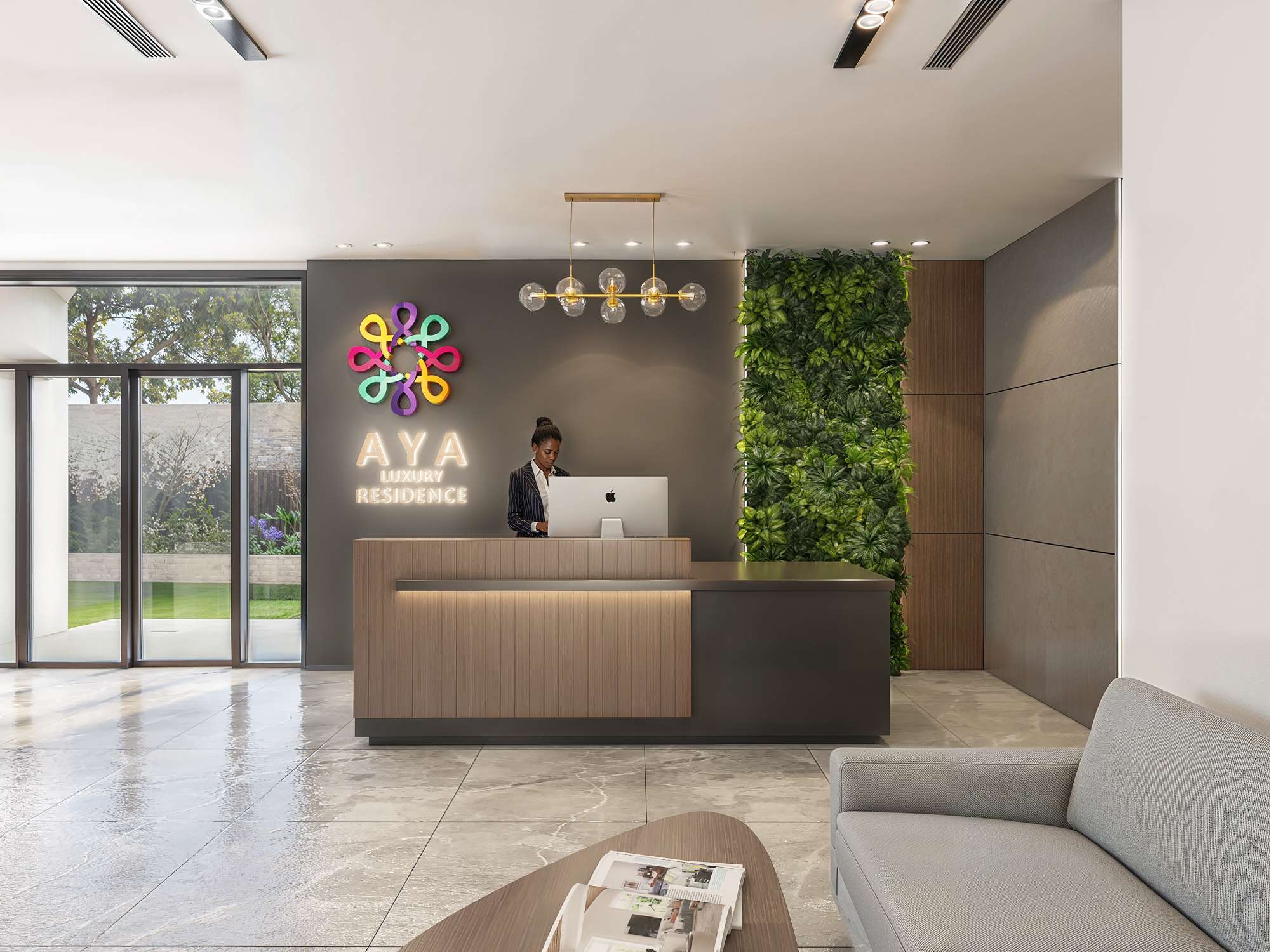 Reception lobby at Aya Luxury Residences Kileleshwa with branded front desk