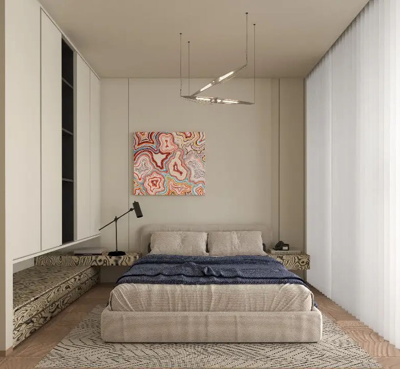Capella Residency Westlands bedroom with fitted storage and soft lighting