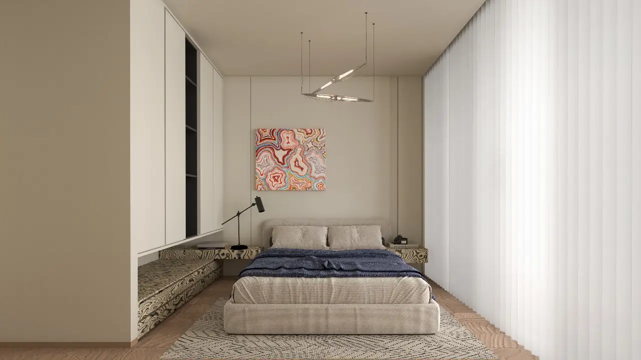 Capella Residency Westlands bedroom with fitted storage and soft lighting