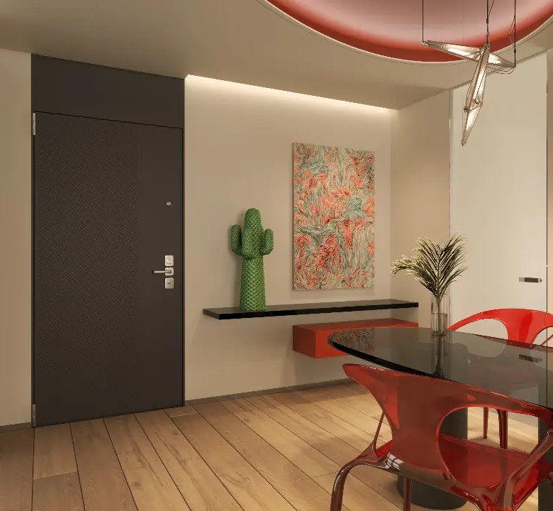 Capella Residency Westlands dining area with red chairs and modern finishes