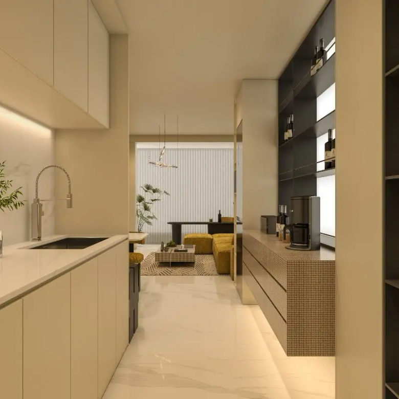 Capella Residency Westlands kitchen with view into living room