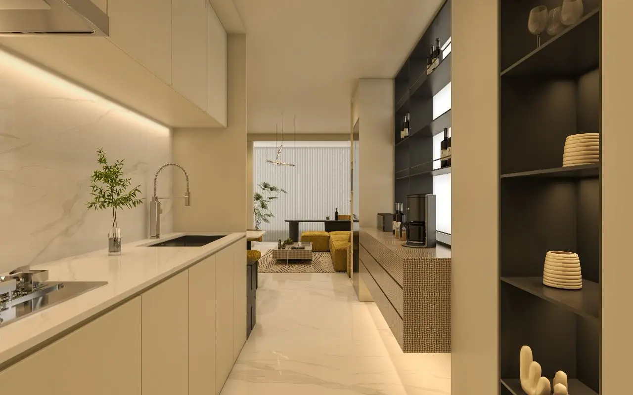 Capella Residency Westlands kitchen with view into living room