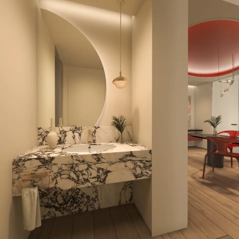 Vanity area with dining room view at Capella Residency Westlands