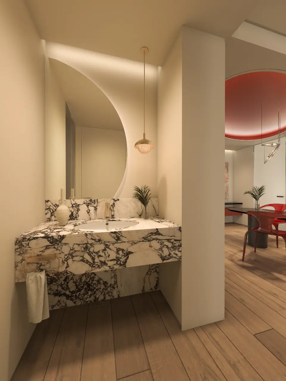 Vanity area with dining room view at Capella Residency Westlands