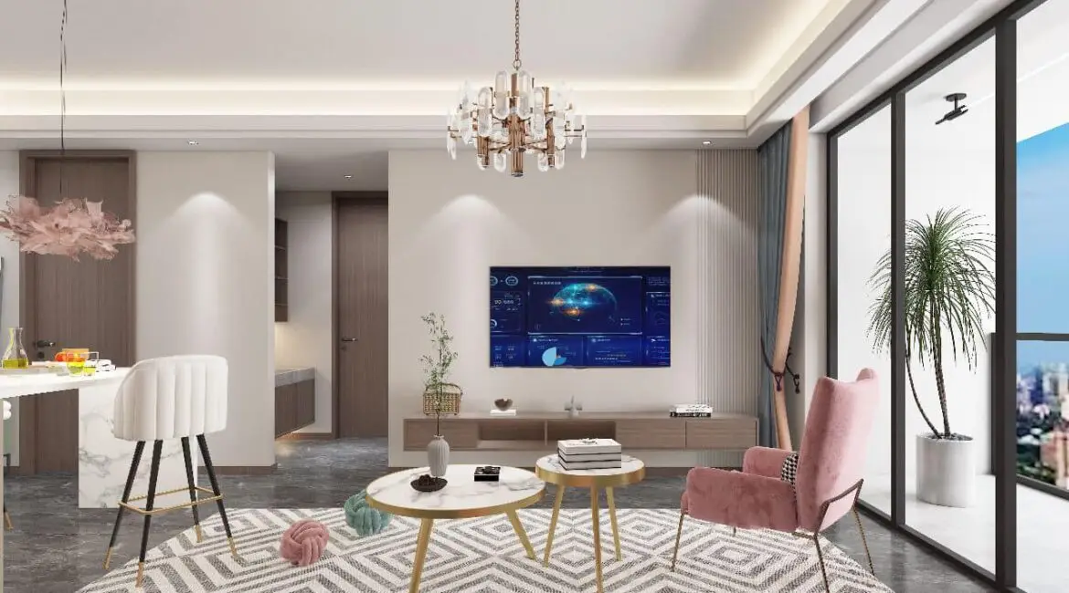 Modern living room opening onto a balcony at Dolce Vita Oasis Apartments