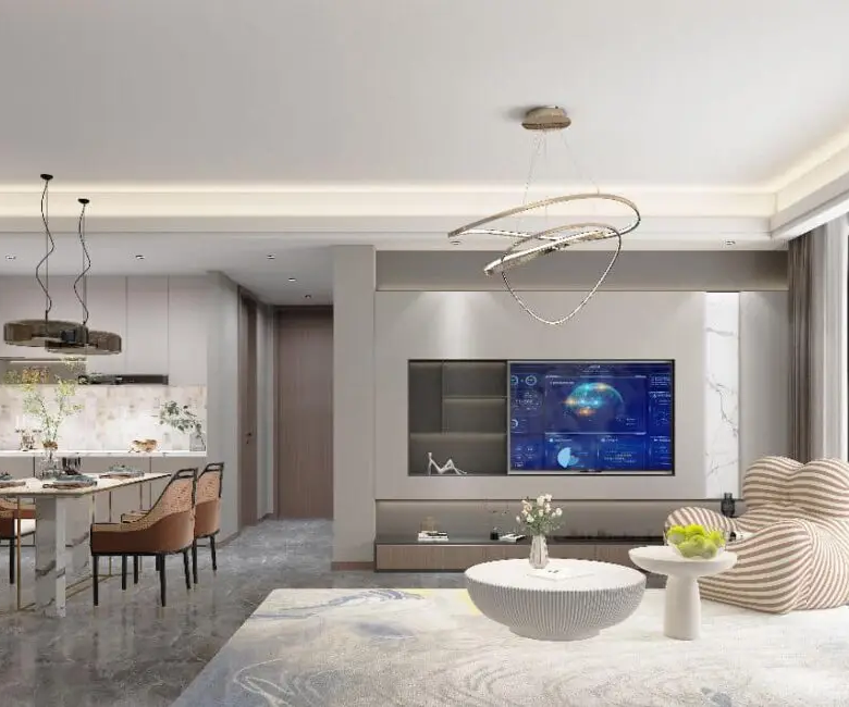 Open-plan lounge, dining area and kitchen at Dolce Vita Oasis
