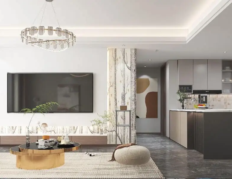 Open-plan living room and fitted kitchen at Dolce Vita Oasis Apartments