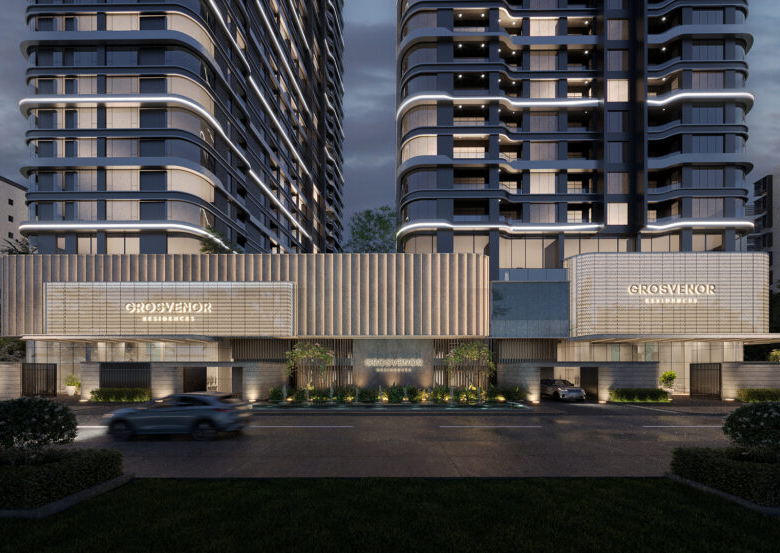 Grosvenor Residences front facade night view Westlands Nairobi