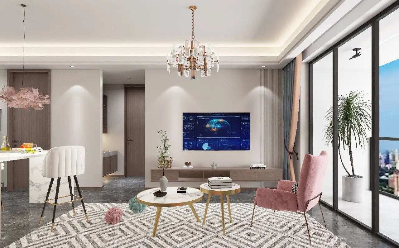 Modern living room with balcony windows at Lovi Crescent Apartments