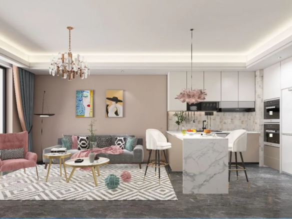 Open-plan kitchen and living area at Lovi Crescent Apartments Westlands
