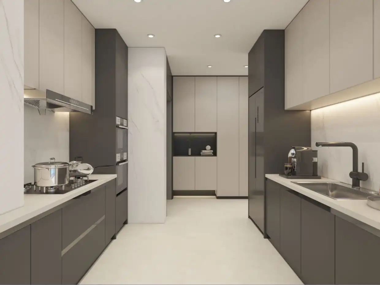 Modern fitted kitchen at Panorama West Residence apartments