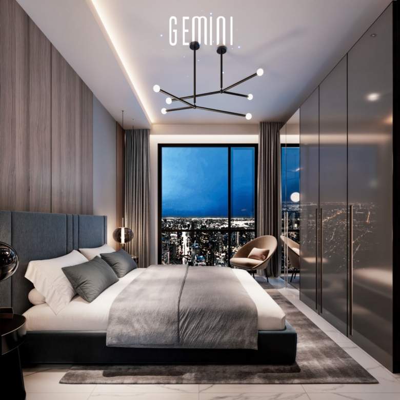 Modern bedroom with city views at Gemini Residency Westlands
