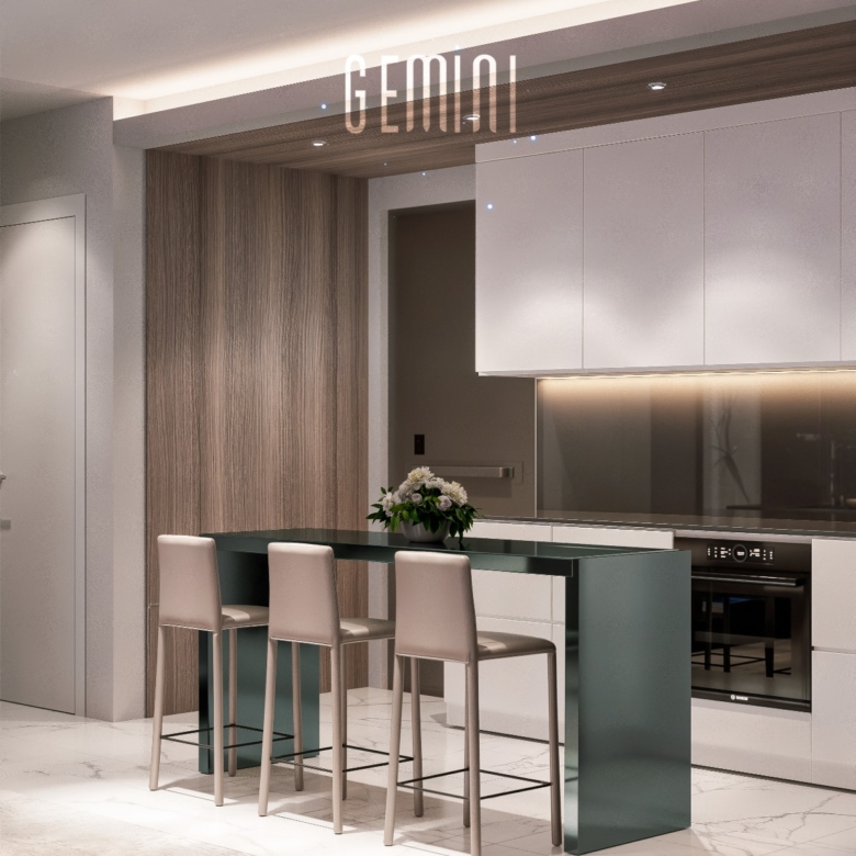 Modern dining area in a Gemini Residency apartment