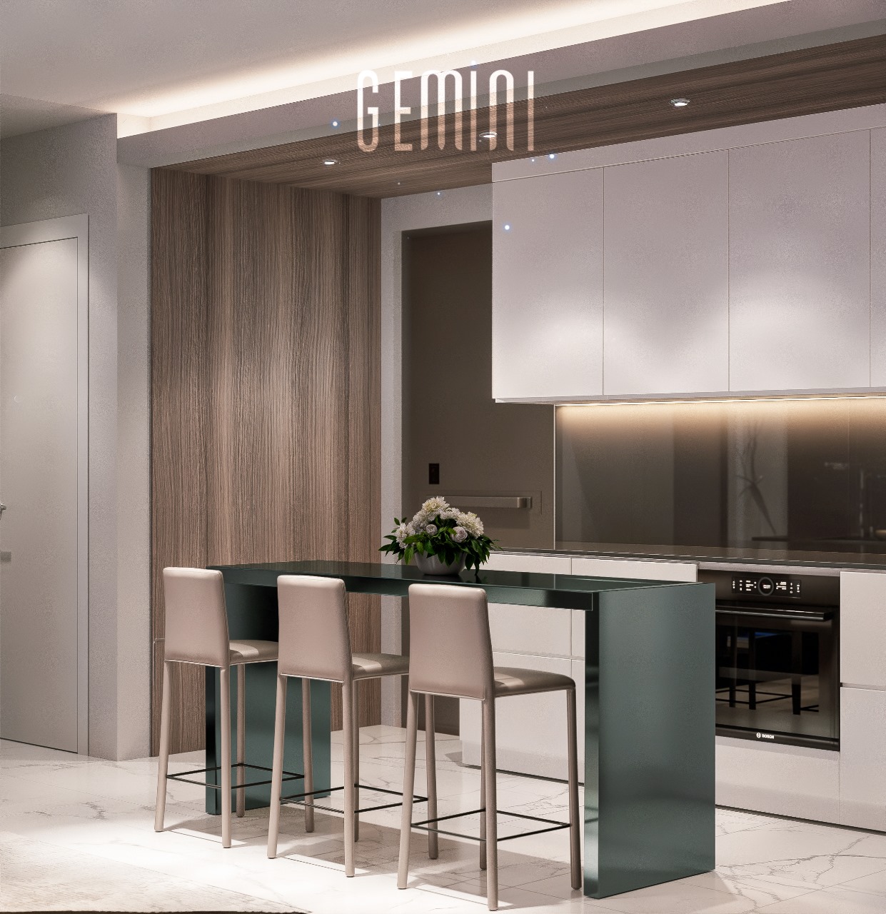 Modern dining area in a Gemini Residency apartment