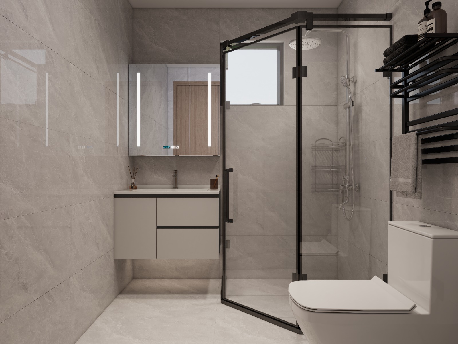 Oxford Homes Residency modern bedroom featuring a double bed, fitted wardrobes, bedside tables, and elegant neutral interior finishes.