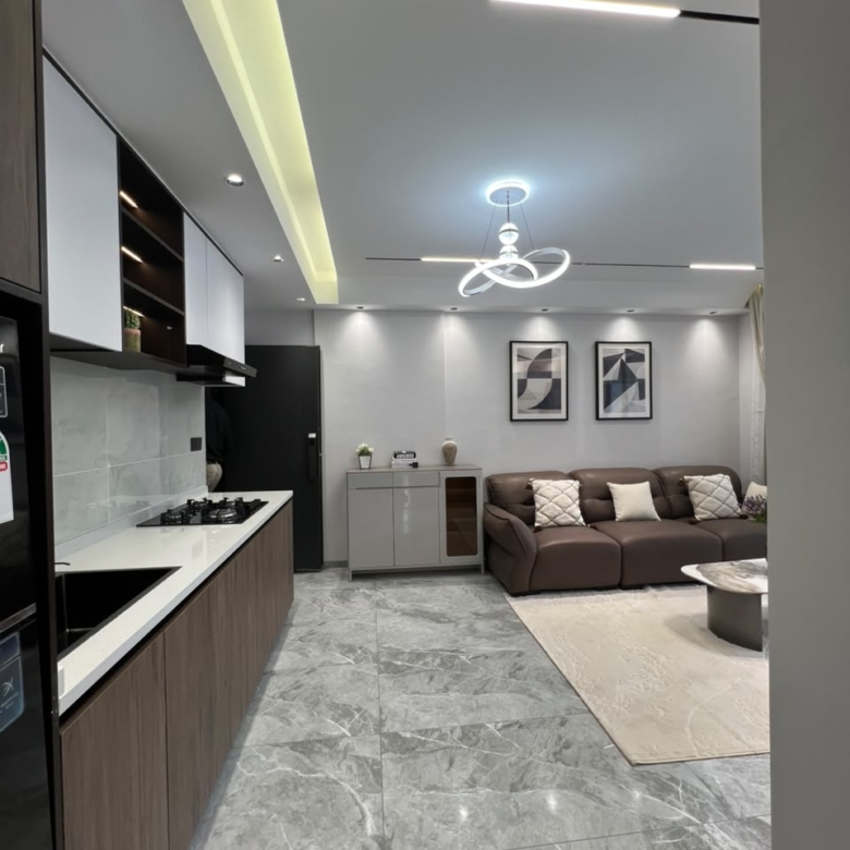 Open kitchen and living area at Golfscape Residences apartments for sale in Kilimani