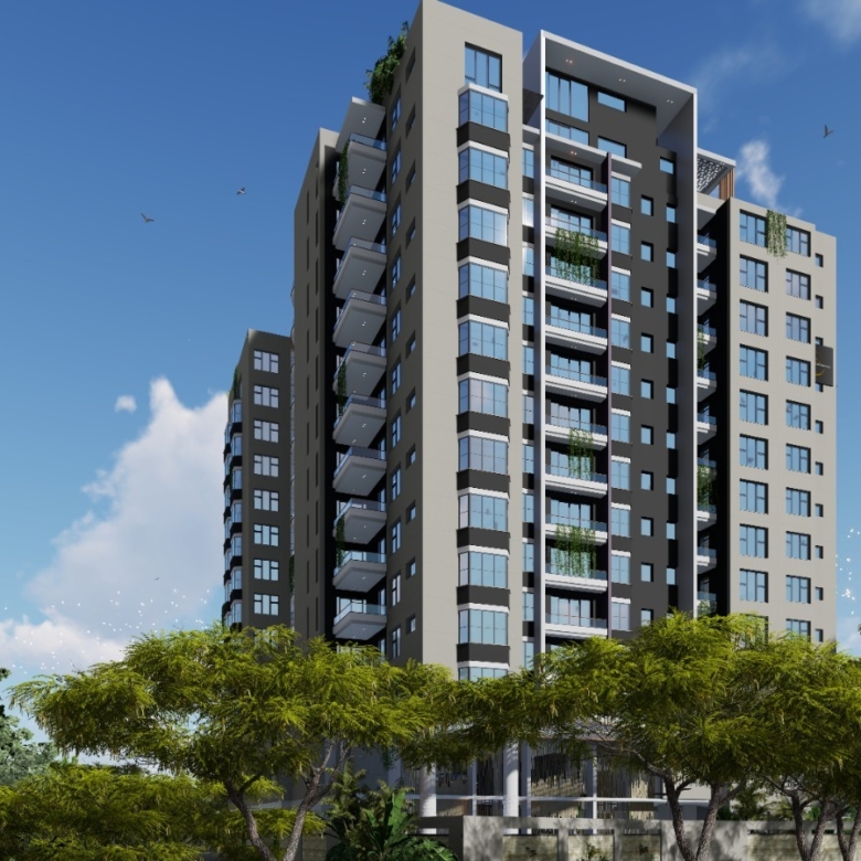 Exterior render of Golfscape Residences apartments for sale in Kilimani