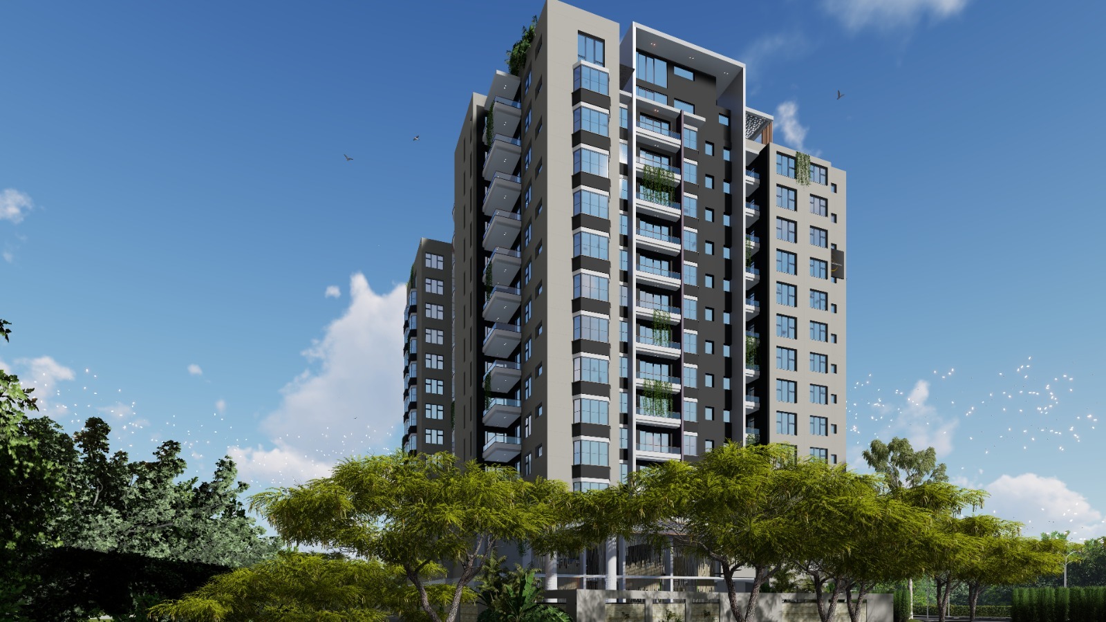 Exterior render of Golfscape Residences apartments for sale in Kilimani