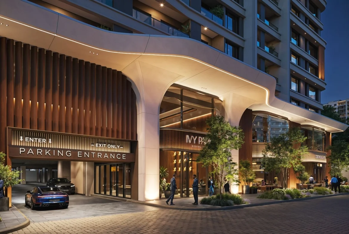 Ivy Park Apartments Kilimani parking entrance with luxury lobby frontage and landscaped exterior