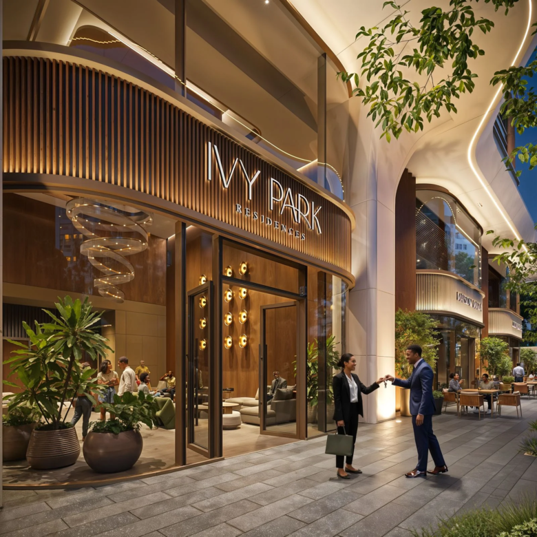 Ivy Park Apartments Kilimani luxury entrance with premium lobby, landscaped frontage and modern retail spaces