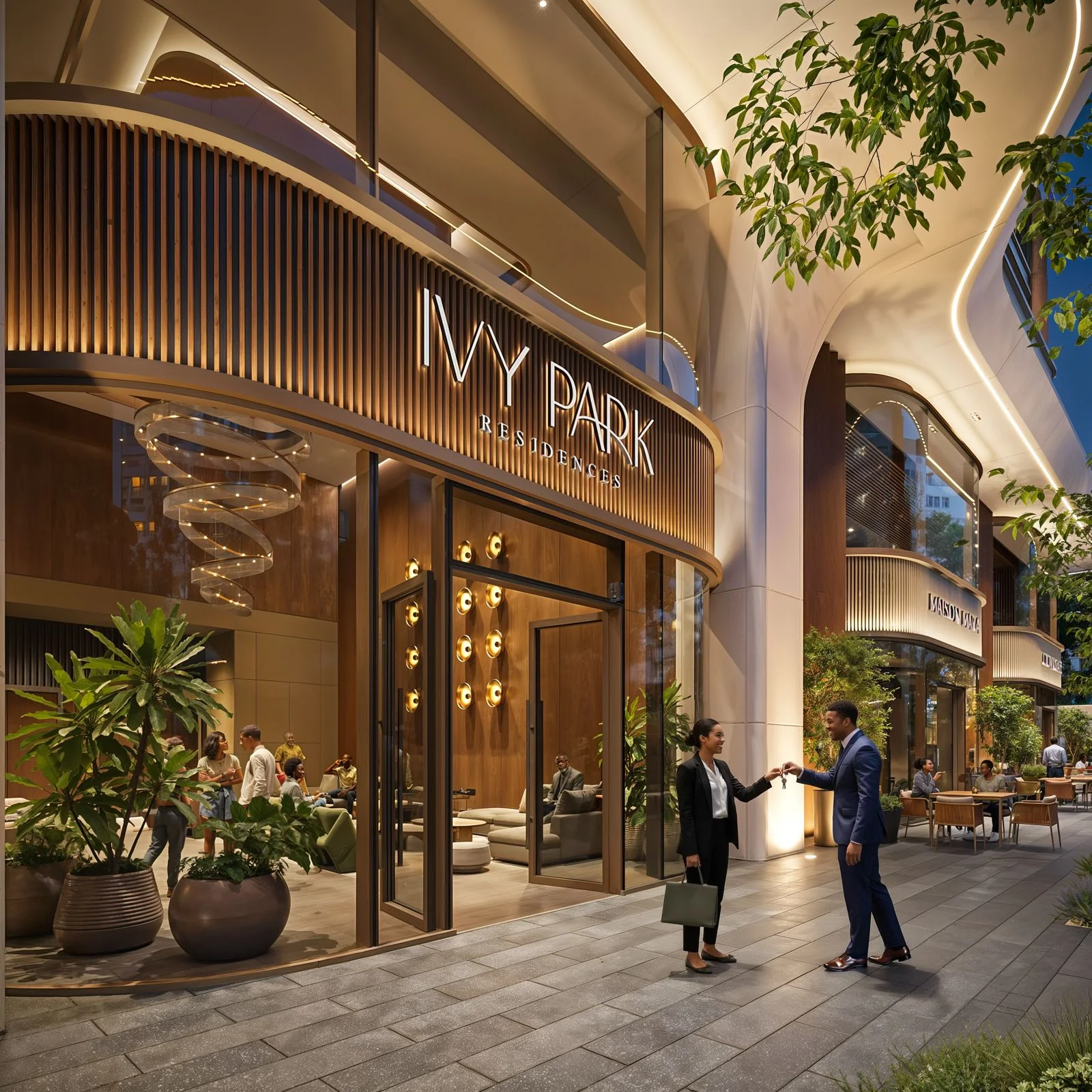 Ivy Park Apartments Kilimani luxury entrance with premium lobby, landscaped frontage and modern retail spaces