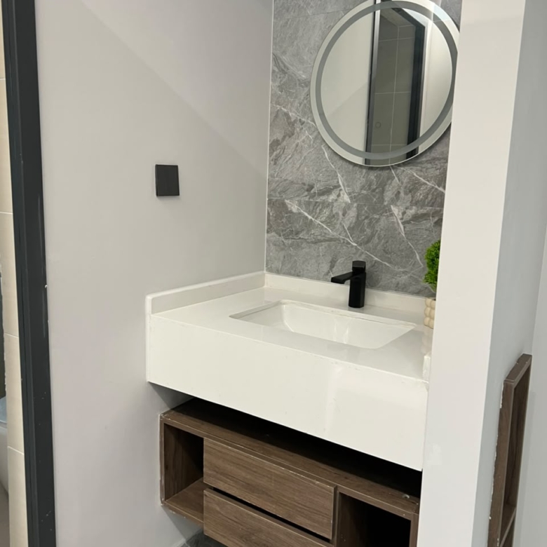Wash area vanity at Golfscape Residences apartments in Kilimani