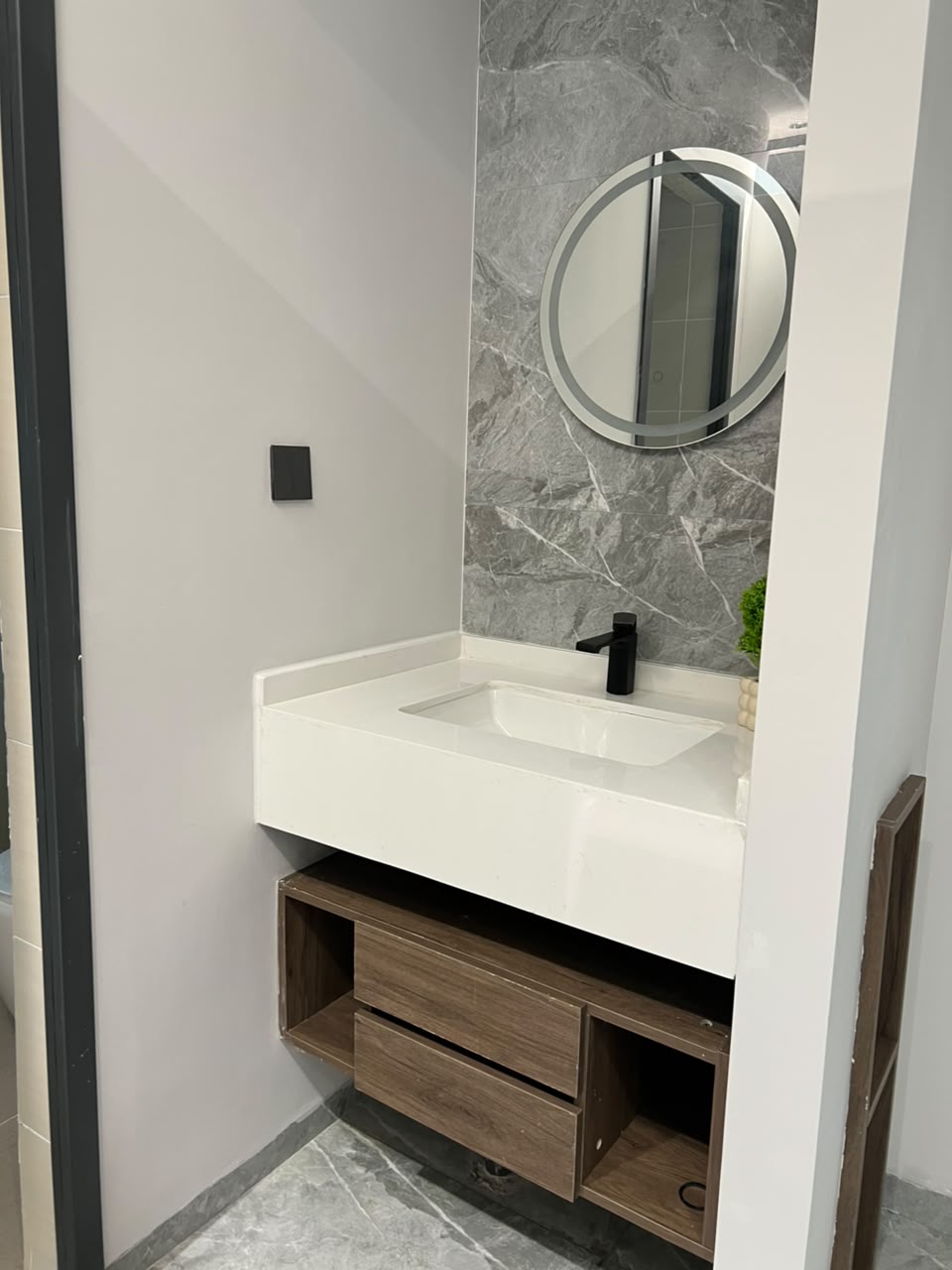 Wash area vanity at Golfscape Residences apartments in Kilimani