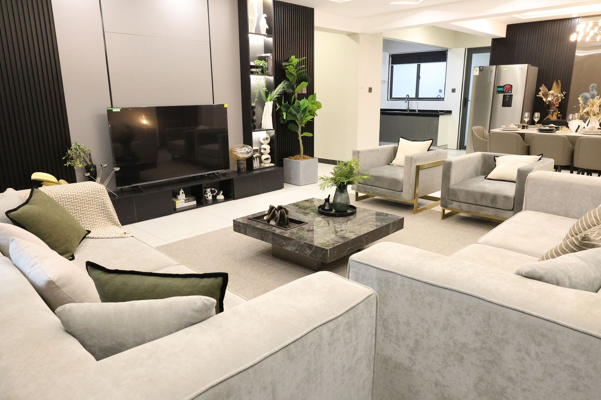 Spacious lounge and dining area at Venus Oak Residency 4 bedroom apartment in Kileleshwa