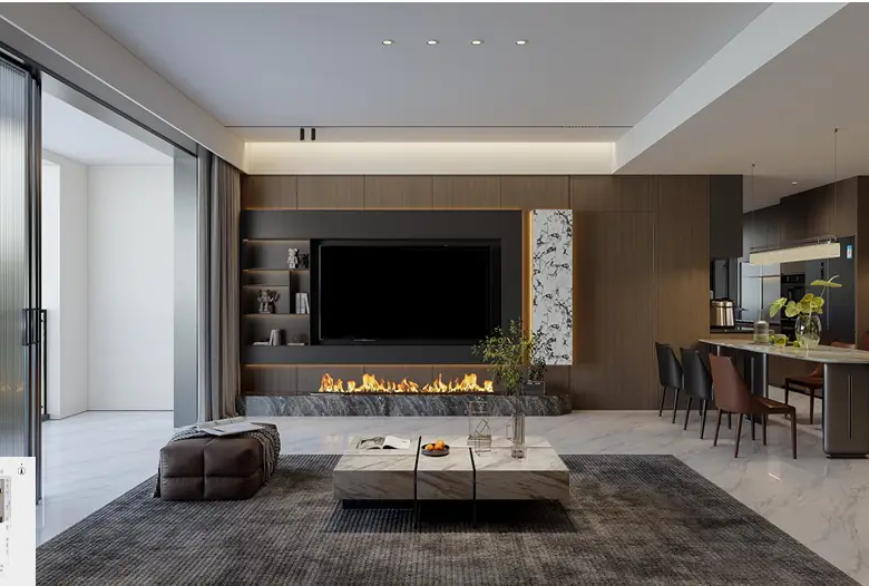 Open-plan living, dining and kitchen area at Forest One Residency