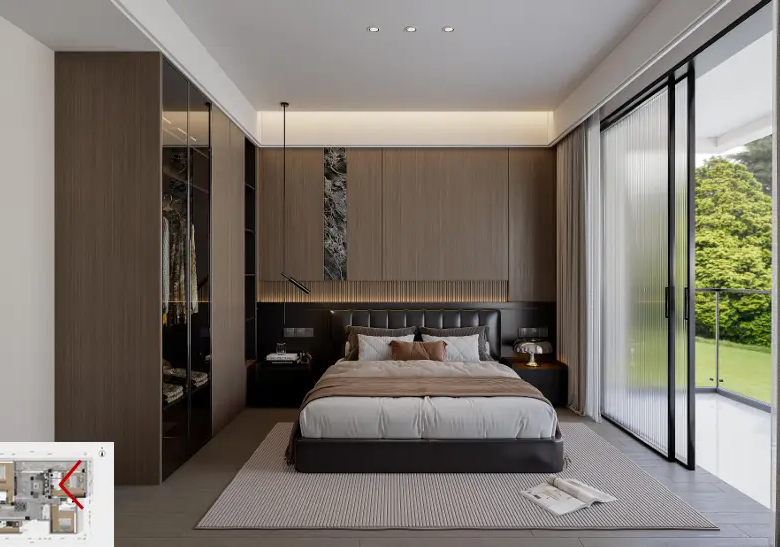 Principal bedroom with private balcony at Forest One Residency