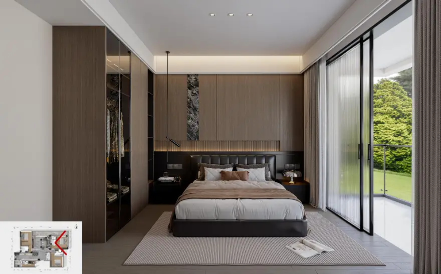 Principal bedroom with private balcony at Forest One Residency