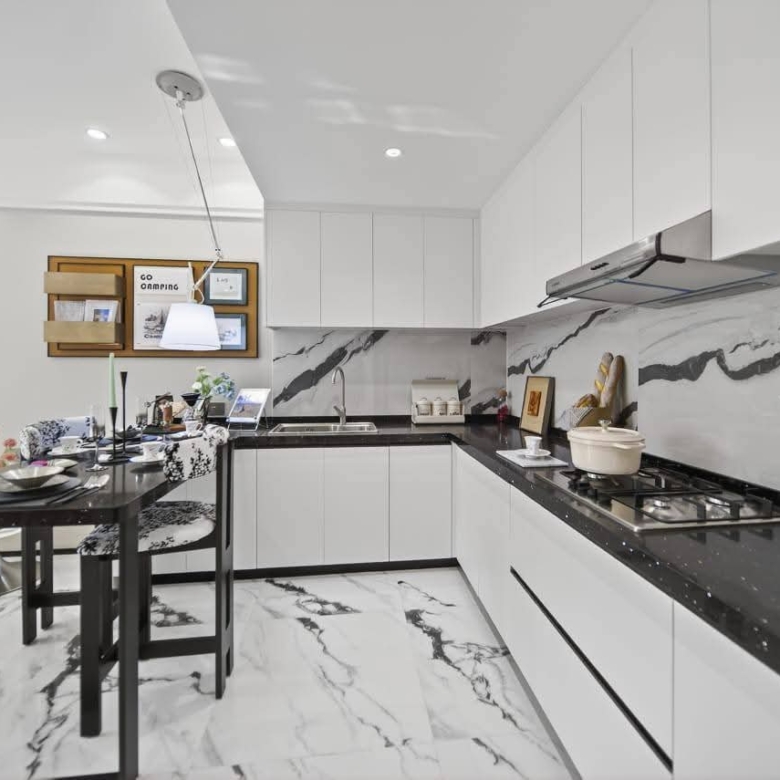Open kitchen and dining area at Golden Mansion apartments in Westlands Nairobi
