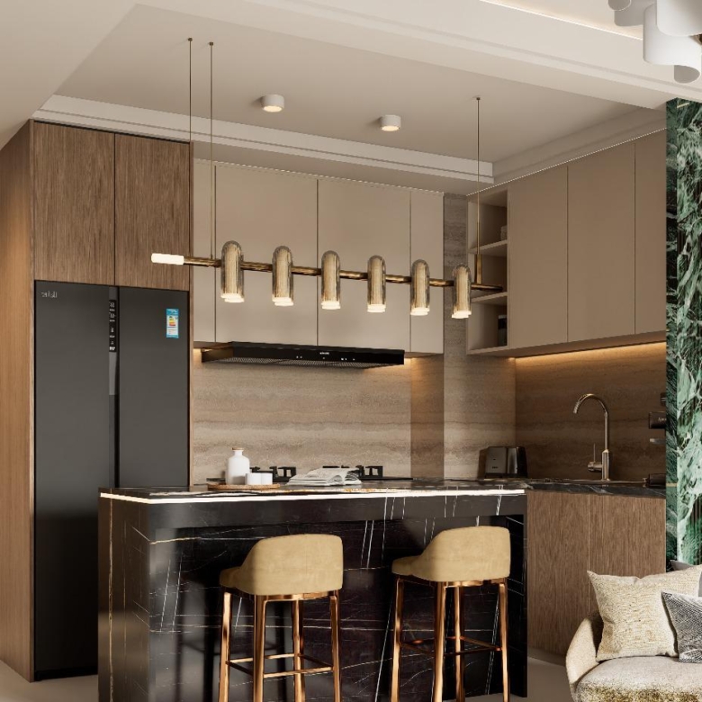 Premium open kitchen counter at Luminara Apartments