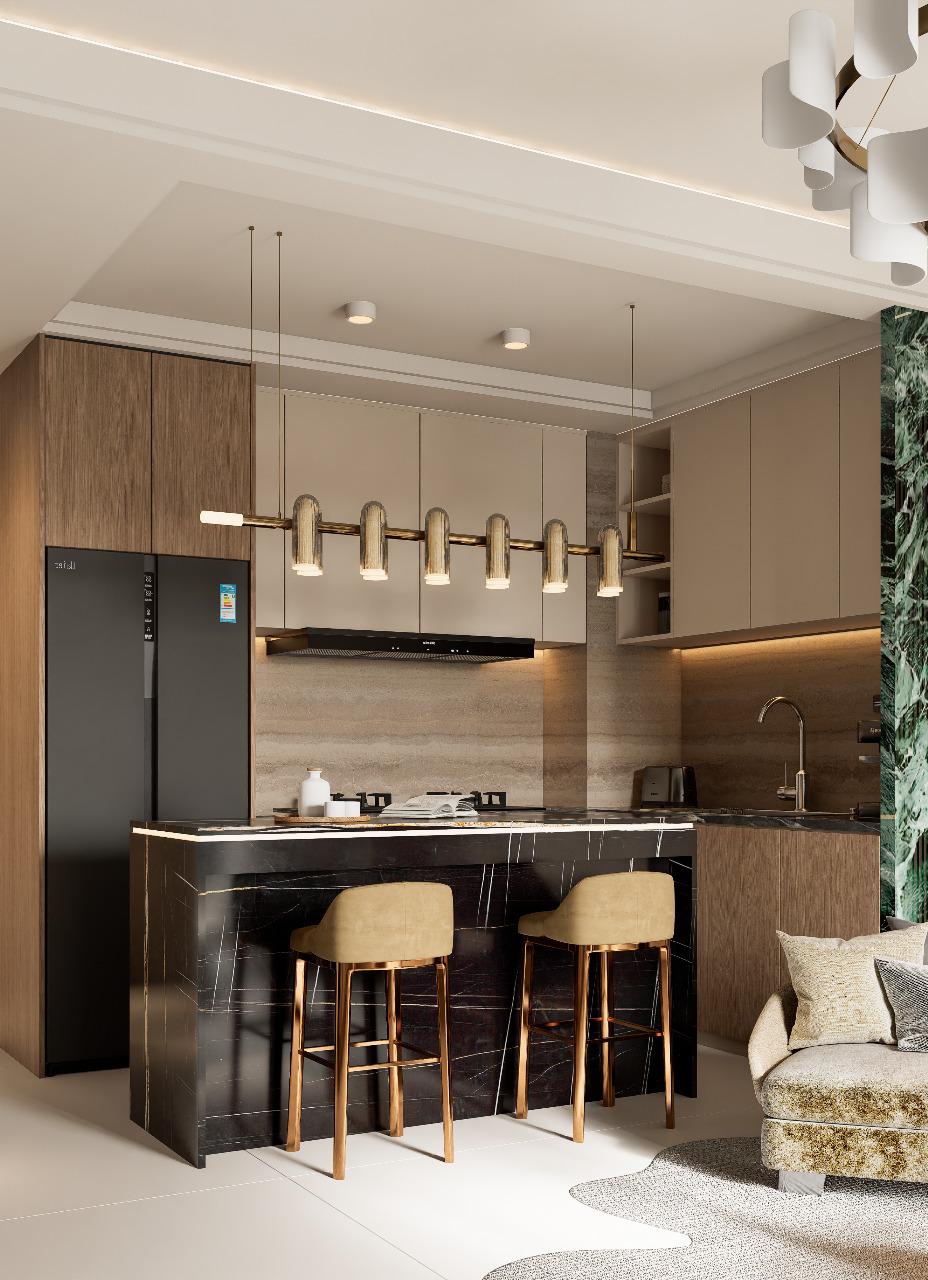 Premium open kitchen counter at Luminara Apartments