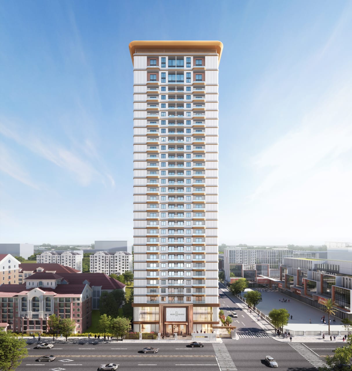 Exterior render of Golden Mansion apartments on Muthithi Road in Westlands Nairob