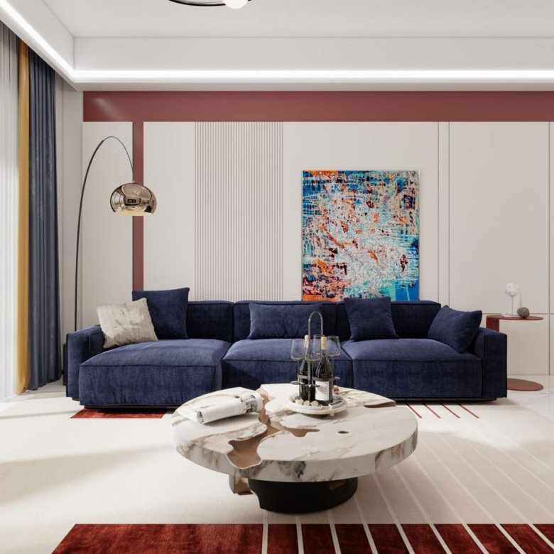 Modern living room at Calla Residency apartments for sale in Westlands