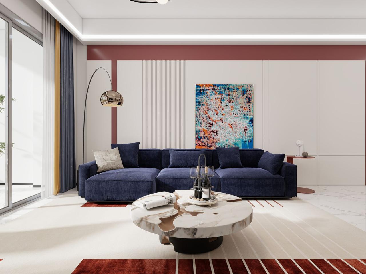 Modern living room at Calla Residency apartments for sale in Westlands